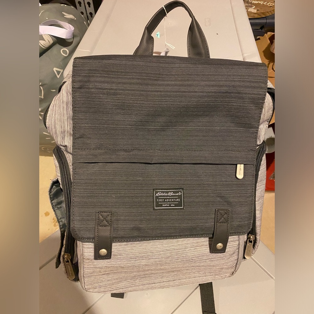 Eddie Bauer Charcoal and Light Gray Diaper Bag Backpack